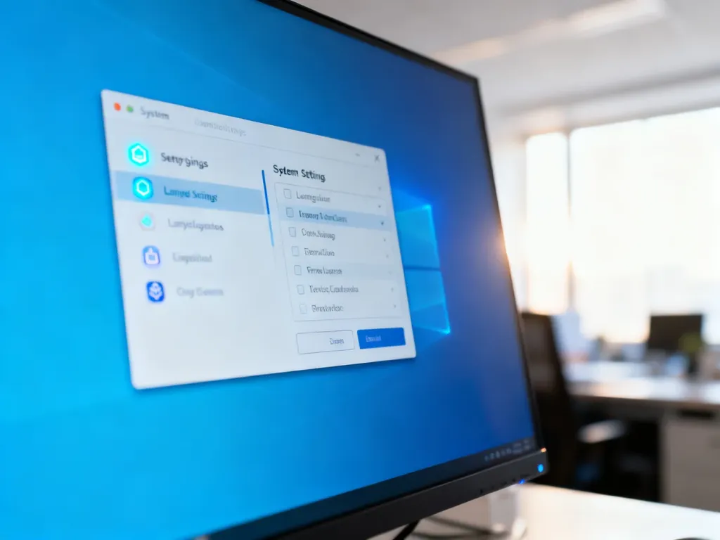 Ekran monitora wyświetlający menu ustawień systemu Windows z widocznymi opcjami wyboru języka.