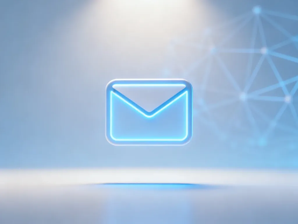 Ikona świecącej koperty symbolizująca bezpieczną zmianę adresu e-mail na koncie Facebook.