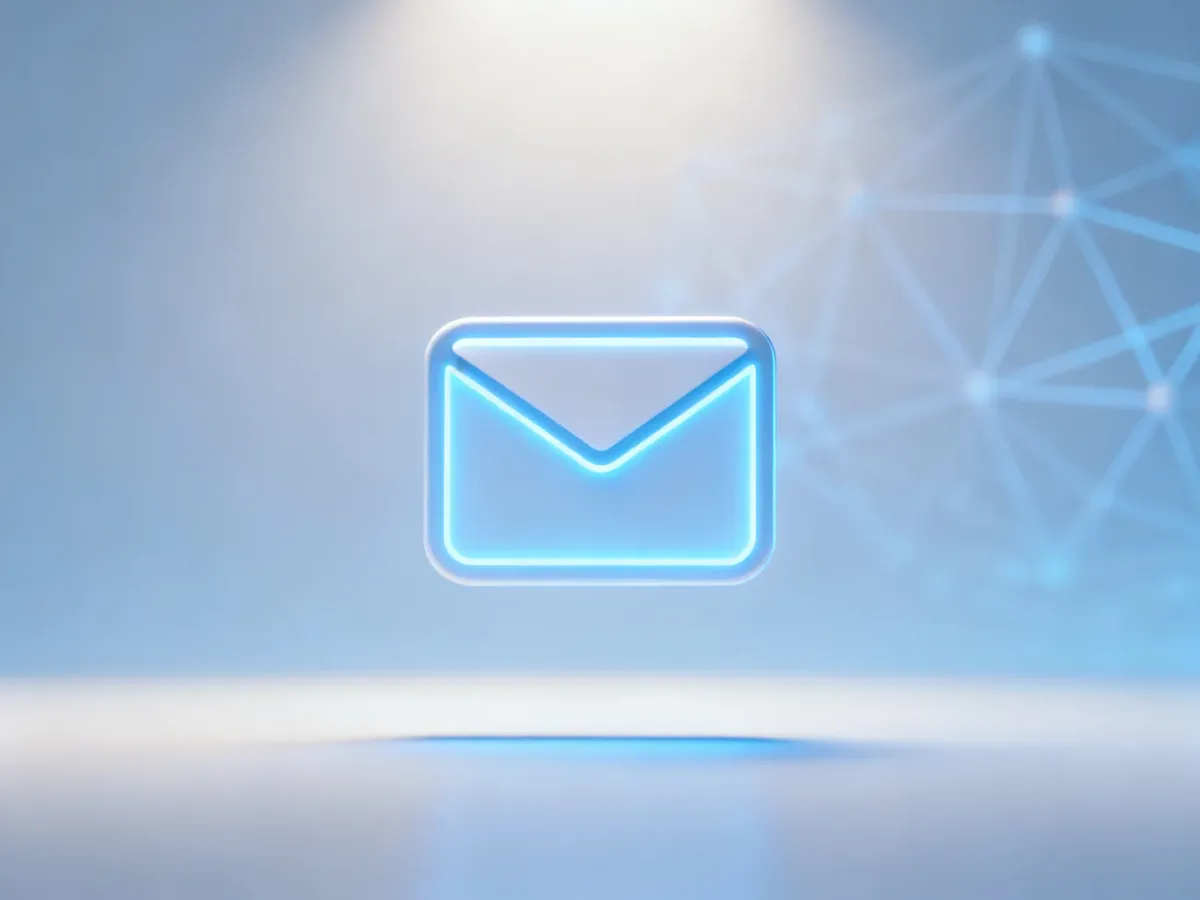 Ikona świecącej koperty symbolizująca bezpieczną zmianę adresu e-mail na koncie Facebook.