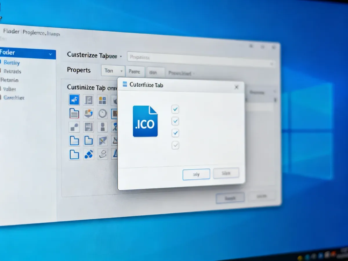 Okno właściwości folderu Windows z wyborem własnej ikony w formacie ICO
