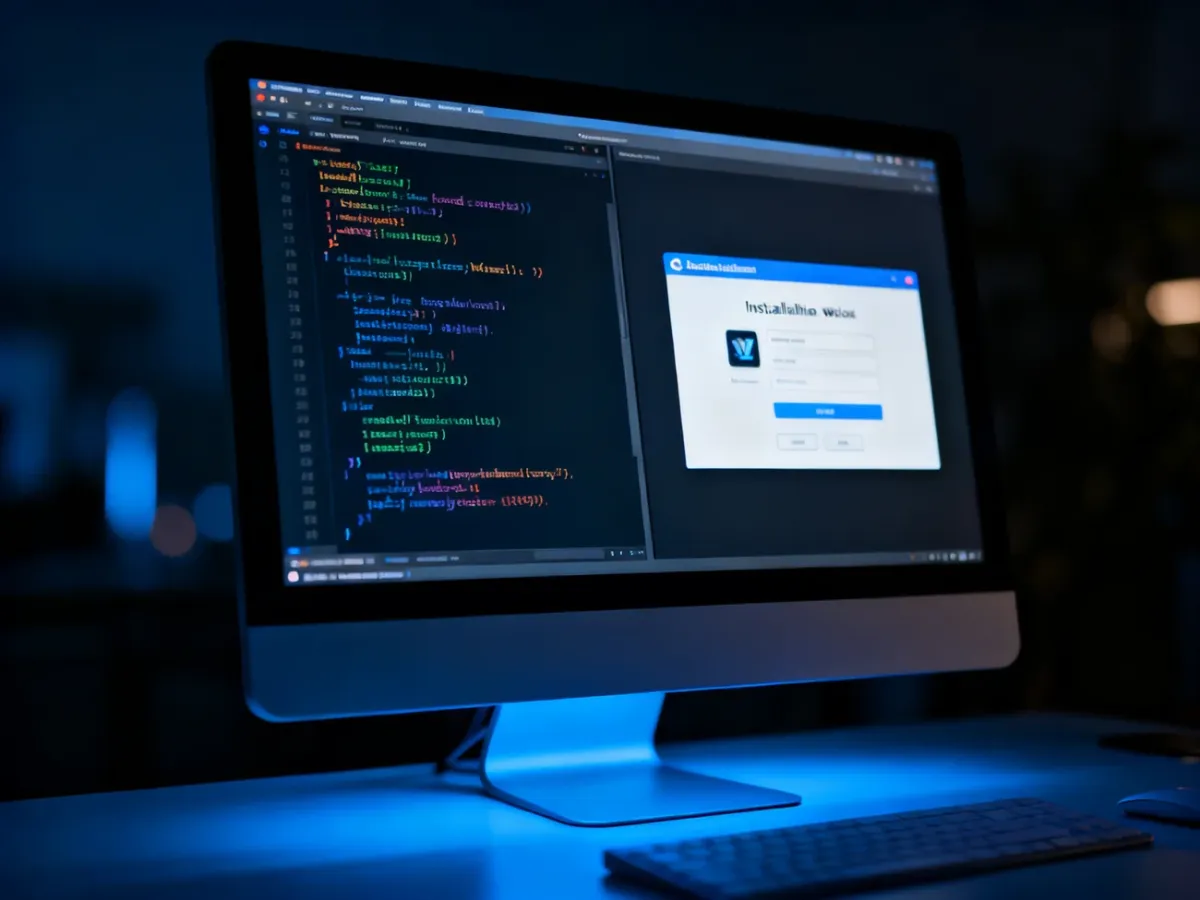 Porównanie wiersza poleceń oraz klasycznego instalatora programów na ekranie nowoczesnego komputera.